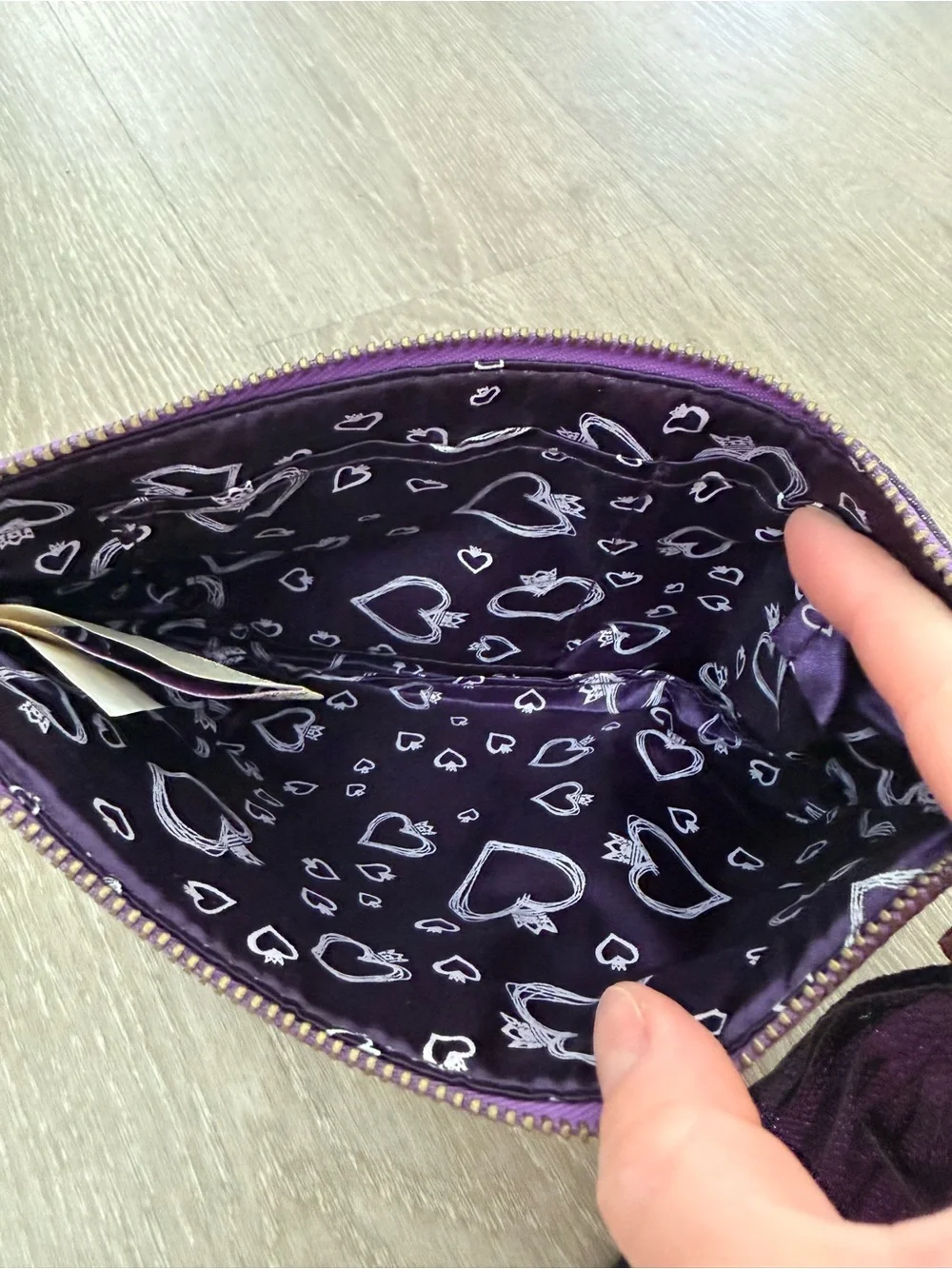 Vera Wang Purple Wristlet Pouch with Gold Princess Logo